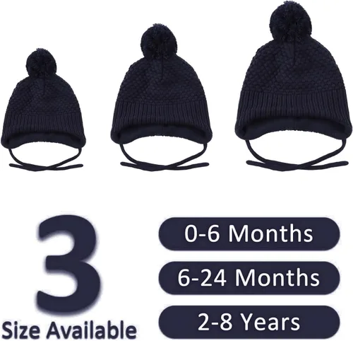 Vista 6 de Gorros de invierno para niña con forro polar para niños, gorro de punto con orejeras con pompón, de 0 a 8 años