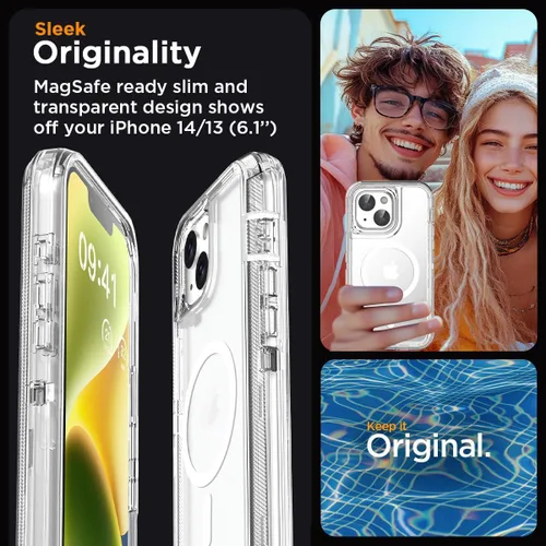 Vista 7 de AICase Funda transparente para iPhone 16e/13/iPhone 14, compatible con MagSafe 3 en 1, resistente protección contra caídas, cuerpo completo, a