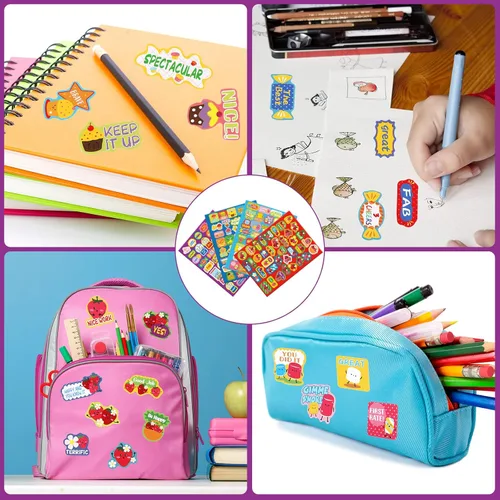Vista 5 de Eersida 750 calcomanías perfumadas de recompensa olorosas para el aula de niños, calcomanías motivacionales para rascar postres y frutas