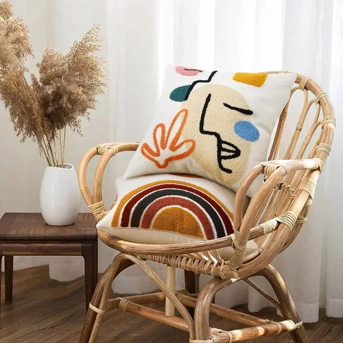 Vista 7 de Merrycolor Fundas de almohada abstractas de estilo bohemio coloridas con líneas de cara de mujer, lindas fundas de almohada estéticas de mediados