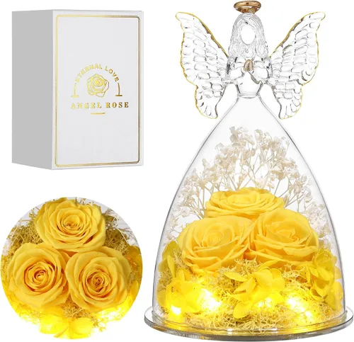 Vista 19 de Regalos de Rosas de Navidad para Mujeres Flor Real Preservada en Figuras de Ángel de Cristal Rosas para Entrega Prime Regalos de Cumpleaños