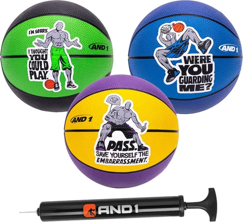 Vista 9 de Paquete de 3 juegos de mini baloncesto AND1 para niños (desinflada con bomba incluida): - Tamaño 3, balones de baloncesto premium para jóvenes de 7