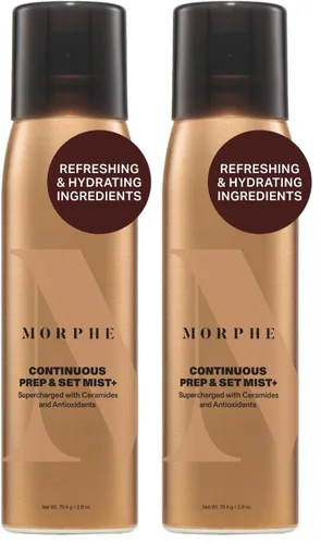 Vista 10 de Spray de ajuste Morphe Mini Continuous Prep & Set - Spray de ajuste para maquillaje de tamaño de viaje - Bruma facial microfina enriquecida