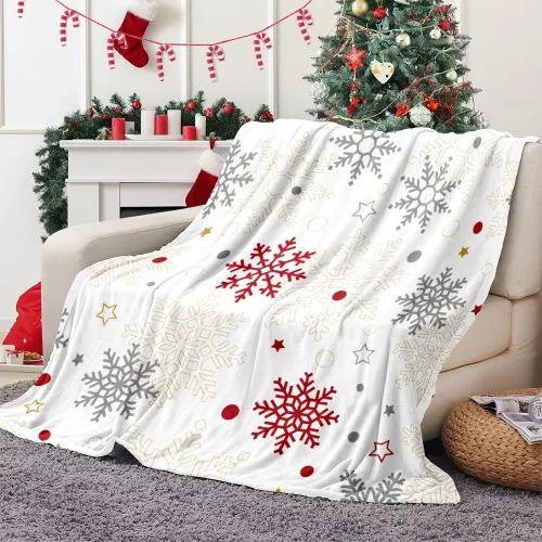 Vista 9 de Manta de Navidad con copos de nieve azul, manta de franela de forro polar súper suave, manta de invierno de felpa cálida, decoración navideña