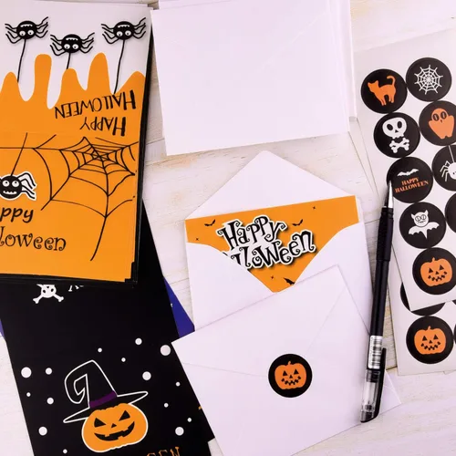 Vista 6 de TUPARKA Paquete de 30 tarjetas de felicitación de Halloween con sobres y calcomanías de Halloween, 6 diseños de Halloween