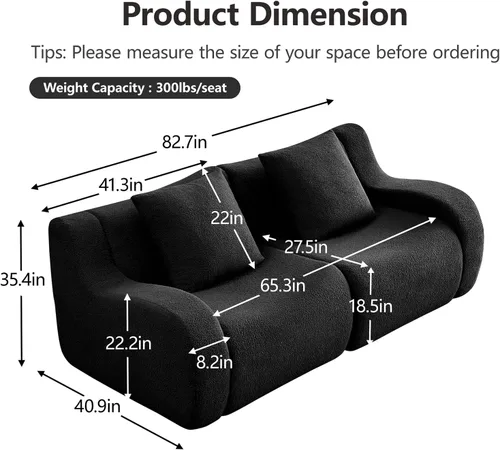 Vista 2 de Sofás de peluche sin hueso para sala de estar, juego de sofá modular negro con asiento profundo, sofá de gran tamaño, sofás para sala, cómodos sofás