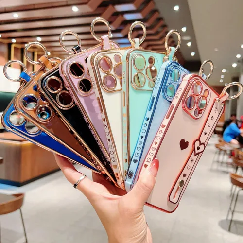 Vista 9 de IDweel Funda para iPhone 11 Pro Max con correa de pulsera ajustable, lazo atril, chapado de lujo de corazón, esquinas elevadas, a prueba de golpes