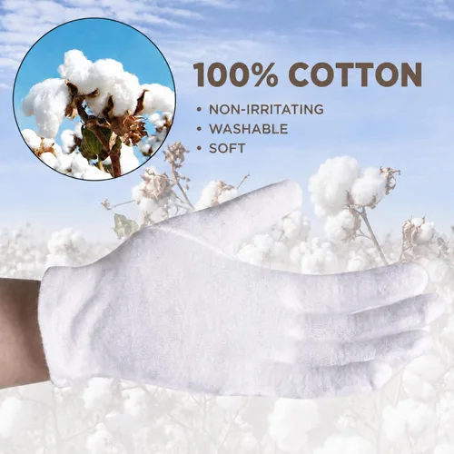 Vista 2 de Guantes de algodón blanco, 3 pares, 0.43 onzas cada uno, suaves y Guantes 100% algodón, más gruesos, no voluminosos, hidratantes nocturnos