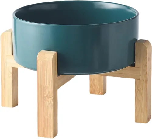 Vista 27 de Cuenco elevado de cerámica de 6 pulgadas para perros – Tazón de comida y agua para perros de 30 onzas con soporte elevado de bambú antideslizante