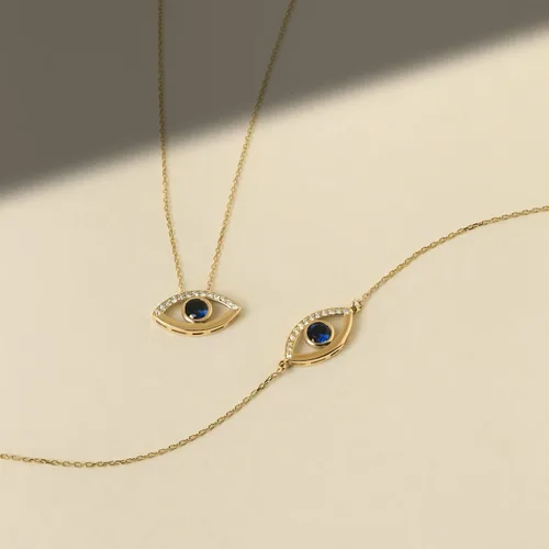 Vista 4 de Gelin Collar de oro macizo de 14 quilates con zafiro de diamante para mujer, Oro, Diamante