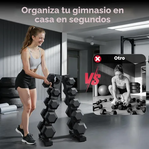 Vista 8 de Soporte para mancuernas solamente, soporte de pesas para mancuernas, marco en A, compacto para gimnasio en casa, ahorro de espacio