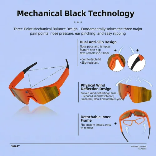Vista 8 de Gafas inteligentes AI con cámara de 8 MP, IP54 AI voice assistant, hands-free video recording, open-ear audio, real-time translation, sports