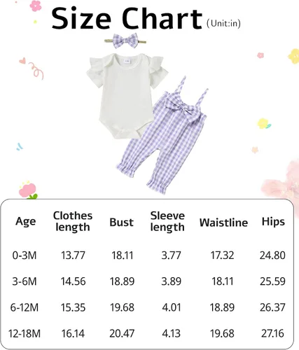 Vista 7 de SOLOYEE Baby Girl Clothes Girls Outfit Short Sleeve Top+Suspender Pants+Bow Headband Baby Girl Clothing