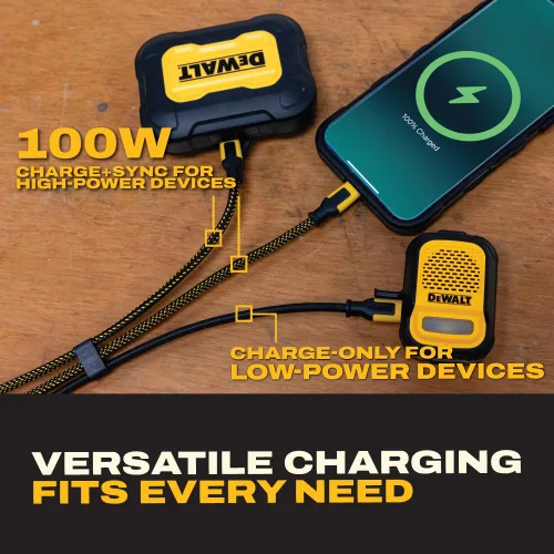 Vista 6 de DEWALT Divisor inteligente USB-C a USB-C de 100 W - Transferencia de datos y carga rápida, salida de 1 a 3, reforzado con Kevlar, 6 pies de servicio