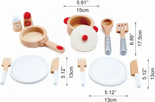 Vista 4 de Hape Cook & Serve Set Juego de cocina de madera de 13 piezas con accesorios Multicolor