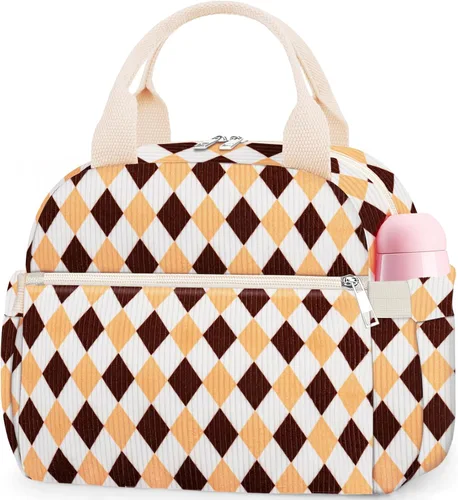 Vista 39 de KUBYA Lonchera de Pana Bolsa de Almuerzo para Mujeres y Hombres, Linda Fresa Pequeña Aislada Reutilizable Trabajo A Prueba de Fugas Simple Loncheras