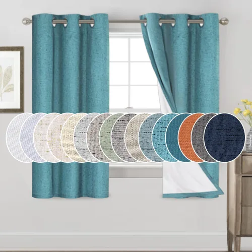 Vista 120 de Cortinas con textura de lino 100% opacas de 64 pulgadas de largo, juego de 2 paneles de cortinas de lino opacas con forro aislante térmico que Arena