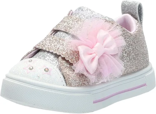 Vista 9 de Skechers Niñas Twinkle Sparks - Zapatillas con Gemas de Glitter Blanco/Rosa
