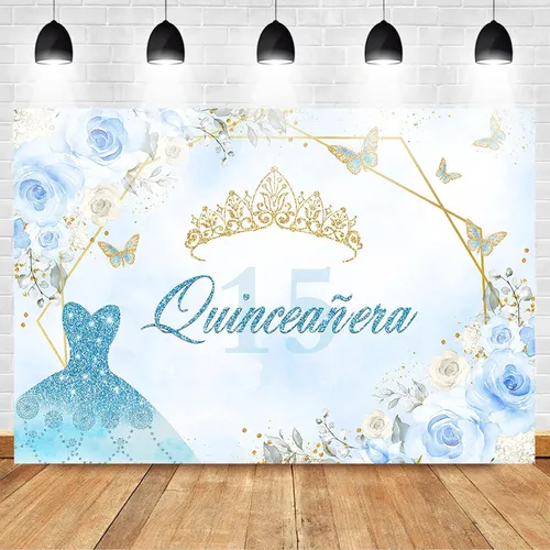 Vista 2 de Mocsicka Telón de fondo de quinceañera para cumpleaños de 15 años con corona dorada para fotos, fondo de fotografía de princesa real Mis membrillo