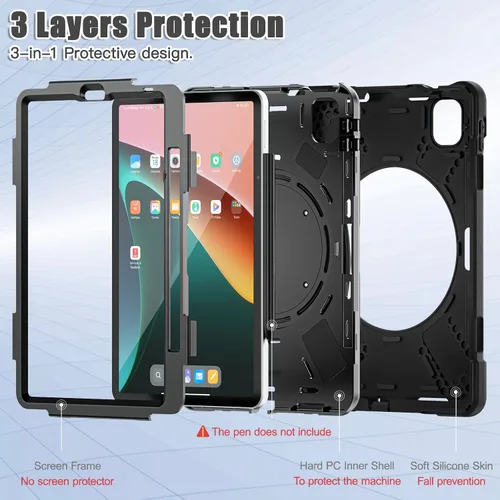 Vista 6 de Funda para Xiaomi Pad 5 / Pad 5 Pro con soporte para bolígrafo de 11.0 pulgadas 2021, funda protectora resistente a prueba de golpes con soporte