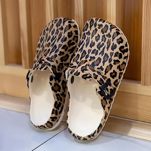 Vista 3 de Zuecos de jardín para mujer, zapatos cómodos de EVA sin cordones, bonitos zuecos impermeables impresos para enfermeras, hogar, exteriores, cocina