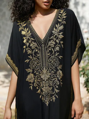 Vista 7 de Vestido de caftán turco bordado para mujer, largo caftán, ropa de descanso, camisón para traje de baño, ropa de playa