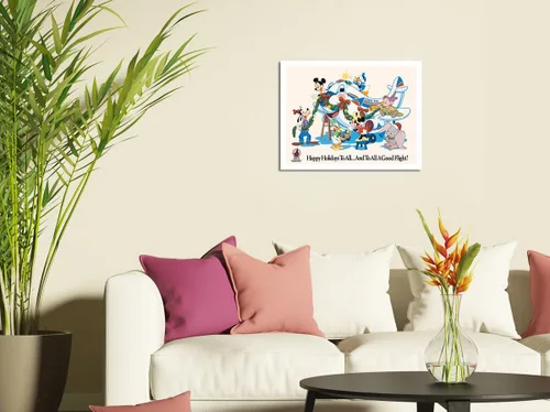 Vista 3 de Mickey Mouse y personajes de Disney – Happy Holidays to All – Delta Air Lines (aerolínea oficial de Disney World) – Póster vintage de viaje c.1960s