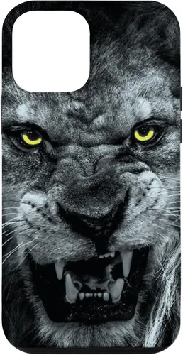 Vista 12 de iPhone 15 Angry Lion Face Graphic With Angry Yellow Eyes Case