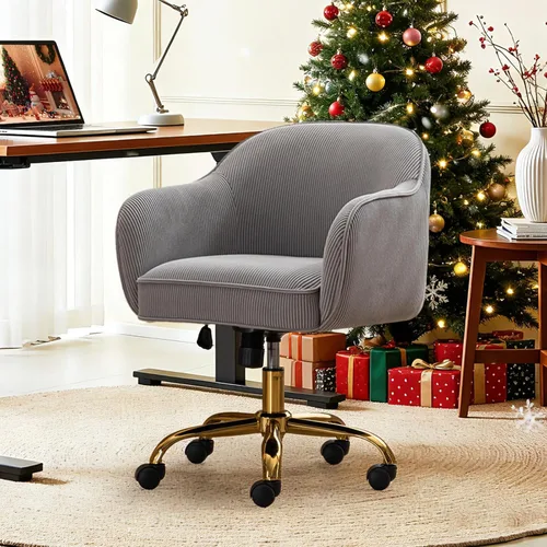 Vista 9 de Silla de escritorio, silla giratoria de pana con brazos y ruedas Beige