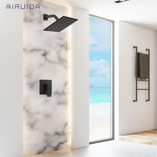 Vista 3 de Airuida Juego de grifo de ducha negro mate, kit de válvula de ducha de 8