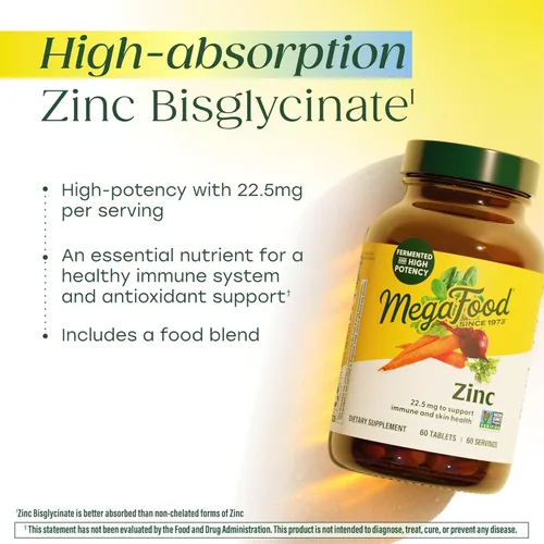 Vista 3 de Suplementos de Zinc MegaFood - Suplemento de apoyo inmunológico vegano con 22.5 mg de zinc fermentado de alta potencia - Hecho con alimentos reales