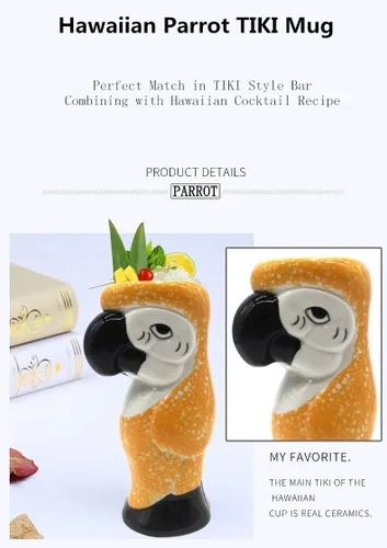 Vista 3 de LINALL Tiki Mugs - Taza de loro Tiki, 25 onzas / 25.4 fl oz, taza de cóctel para Mai Tai, Punch, piña colada y bebidas tropicales de bar