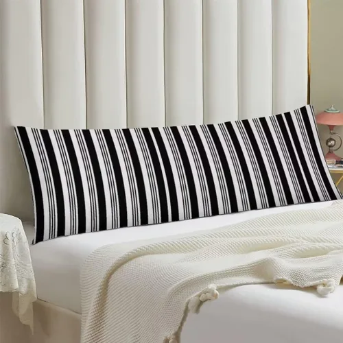 Vista 2 de Funda de almohada corporal a rayas blancas y negras, fundas de almohada a rayas blancas y negras, funda de almohada larga moderna con cremallera