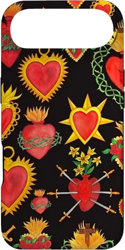 Vista 26 de iPhone 14 Pro Max Hearts Mexican Days of the Dead Latina Milagros Folk Art Fun Case