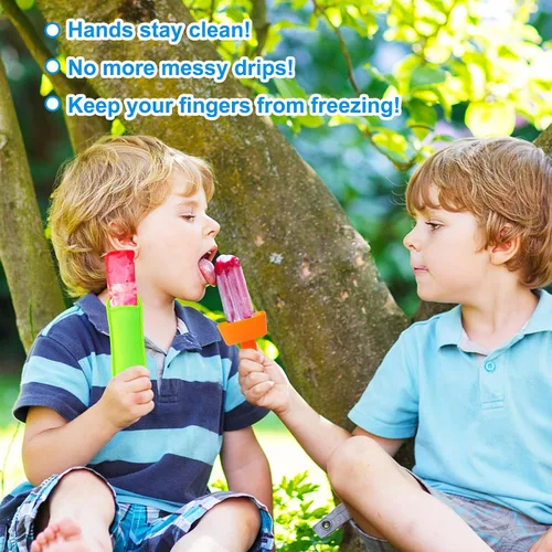 Vista 3 de AIERSA Juego de 12 soportes para paletas y fundas para paletas de hielo para niños, sin goteo, soporte de silicona para paletas con popote y fundas