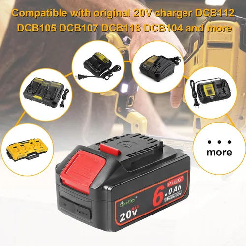 Vista 6 de waitley Actualizado 20V Real 6A Plus compatible con Dewalt 20 voltios DCB200 herramientas eléctricas inalámbricas con enchufe USB y carga rápida