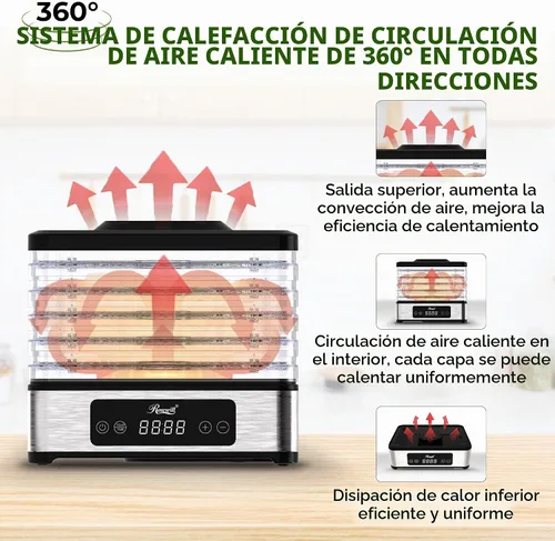 Vista 4 de Rosewill Deshidratador de alimentos compacto, 5 bandejas apilables con temporizador ajustable de 48 horas y control de temperatura, secador