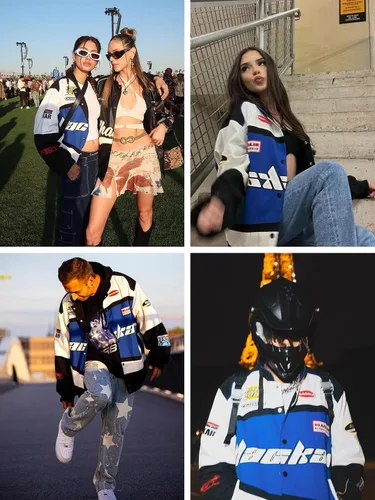 Vista 5 de Aelfric Eden Chaqueta de motocicleta para hombre, chaqueta de béisbol Blackair Moto Varsity para mujer, abrigos vintage