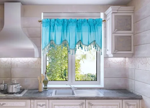Vista 26 de Cenefa de cortina de ventana de cascada de seda sintética sólida con flecos de 55 x 18 pulgadas, ondulado (1, negro)