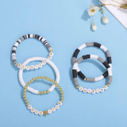 Vista 6 de Colorida pulsera elástica apilada Boho con cuentas conjunto Heishi Surfer pulsera Y2K joyería de moda Taylor amistad mujeres niñas