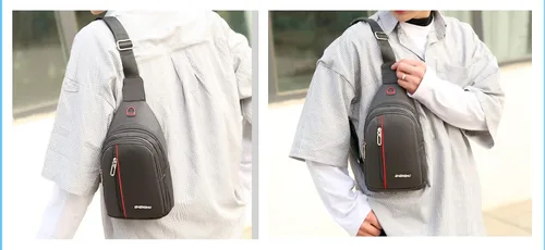 Vista 7 de Bolso cruzado pequeño para el pecho, hombro, bolsa de viaje, mochila casual para hombres y mujeres con agujero para auriculares, resistente al agua