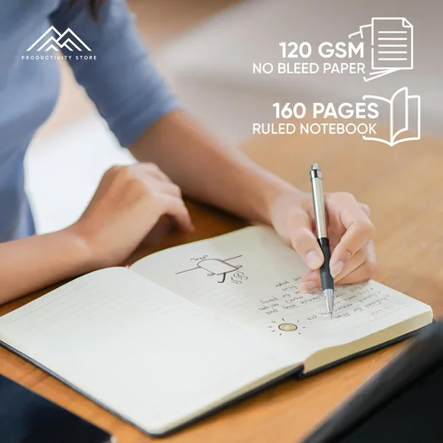 Vista 3 de PRODUCTIVITY STORE Cuaderno y diario de cuero Cuaderno A5 de cuero vegano de tapa dura de 5 x 8 pulgadas con papel grueso de alta calidad a rayas