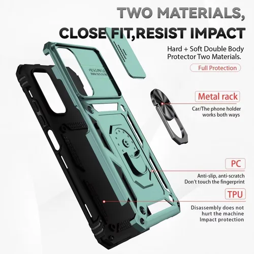 Vista 3 de Funda para Redmi Note 11 (4G)/Redmi Note 11S con protector de pantalla de vidrio templado y cubierta de cámara deslizante, anillo magnético Soporte