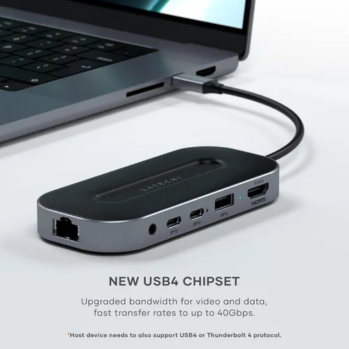 Vista 4 de Satechi Adaptador multipuerto USB C, USB4 6 en 1 con HDMI 8K, carga USB C PD de 100 W, 2 puertos USBC y 1 puerto de datos USB-A, Ethernet, conector