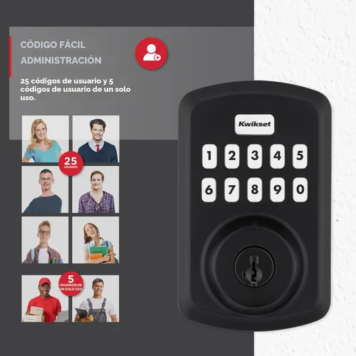 Vista 4 de Kwikset Powerbolt 250 - Cerradura electrónica de transición con teclado de 10 botones, color negro mate, con cómoda entrada sin llave, códigos