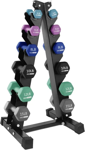 Vista 32 de HolaHatha 1, 2 and 3 lb Neoprene Dumbbell Strength Training Weight Set with Rack