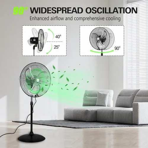 Vista 4 de hykolity Ventilador oscilante de pedestal de alta velocidad de 18 pulgadas con 3 velocidades, ventilador de metal resistente de 3850 CFM con aspas
