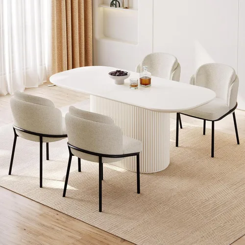 Vista 39 de Mesa de comedor ovalada de 63 pulgadas para 2-6 personas, mesa de cocina negra moderna, mesa de comedor rectangular de lujo, mesa de comedor
