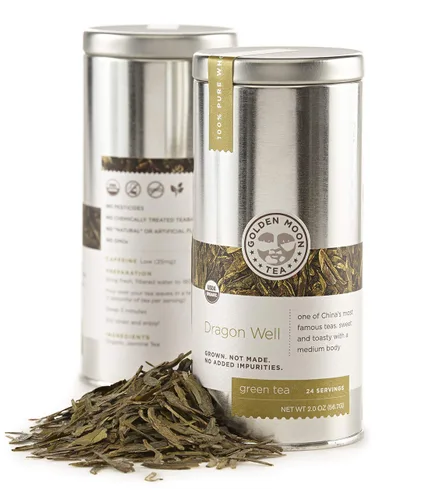 Vista 4 de Golden Moon Tea Organic Dragon Well Longjing Té verde – Hoja suelta, sin OGM – 1 onza
