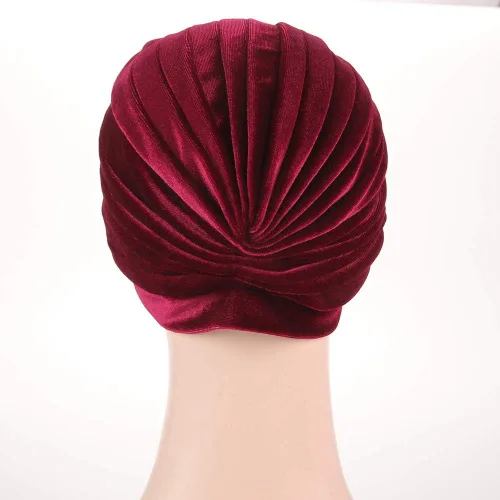 Vista 6 de Sombrero de quimioterapia de terciopelo plisado con volantes elásticos para mujer